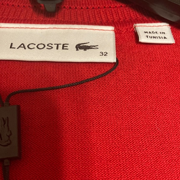 NWT Lacoste V-neck Jersey Sweater - Cherry Red - Picture 7 of 9